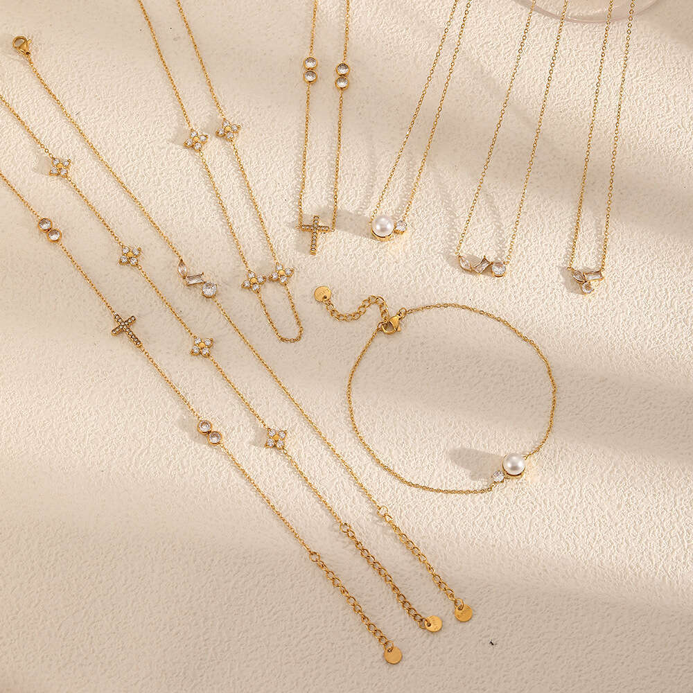 Silver Cross Necklace Pendant Necklace Gold Necklace Earrings and Bracelet Set