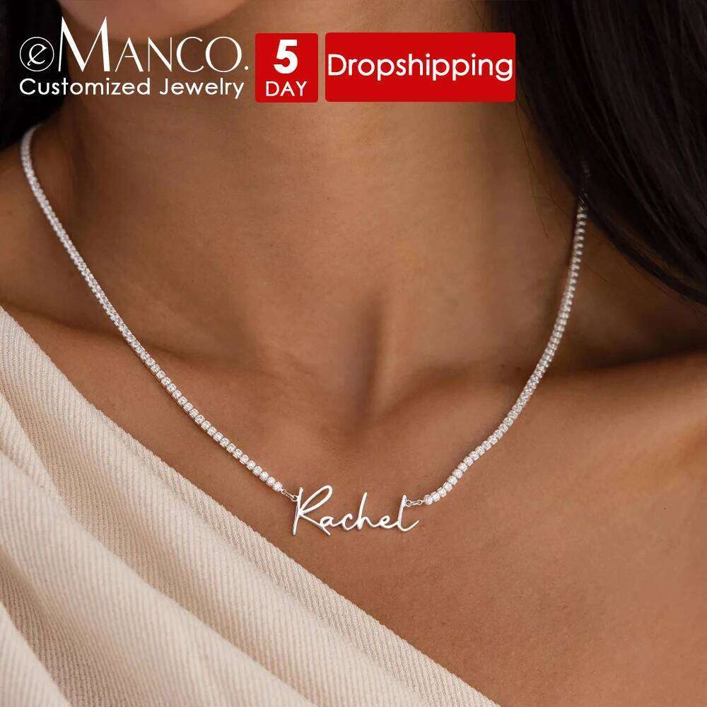 eManco Women's Customized Name Necklace Fashion Zirconia Chain Necklaces Stainless Steel Jewelry Gifts Factory Outlet