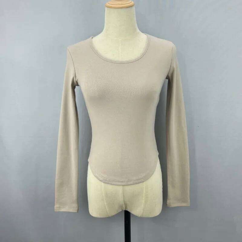 Women's autumn and winter casual long sleeved round neck T-shirt, slim fit versatile daily solid color top 2025