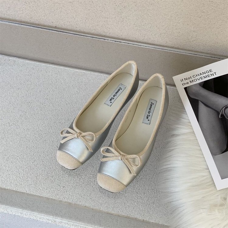 Ddmysports Flat Gentle Evening French Style Little Red Single Women S Spring Autumn Summer Soft Sole Silver Ballet Shoes Outdoor Shoes