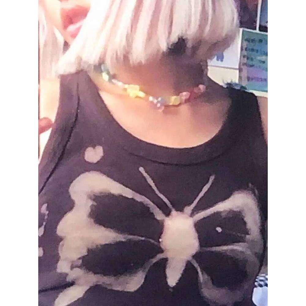 Printed Sleeveless Graphic T Shirts Y2k Aesthetic Clothes Crop Top Streetwear TanksRound neck sleeveless butterfly print cropped
