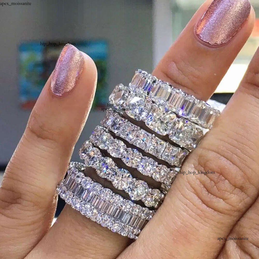 Huitan Multi Shapes Cut Engagement Finger Ring Set Moissanite Silver Jewelry Hot Sale Fashion Zirconia Eternity Rings