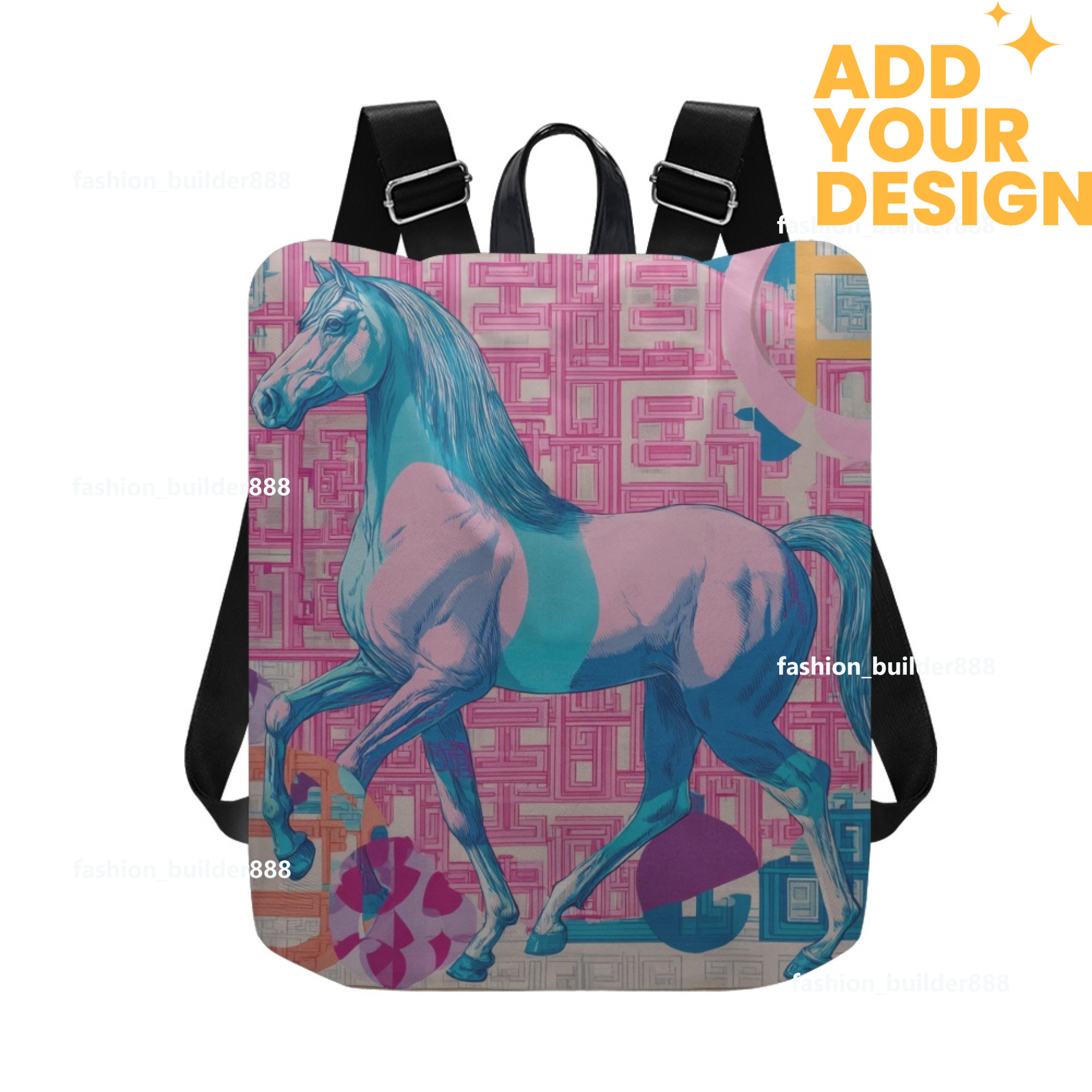 Custom H Designer Fashion Anti Theft Backpack Luxury Horse Pattern Unisex Full Print Backpack Laptop Bag Travel Bag H62