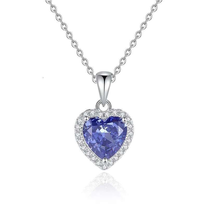 Women's S925 Silver Heart of the Sea Collarbone High Carbon Diamond Blue Heart Pendant High-End Festival Gift Jewelry