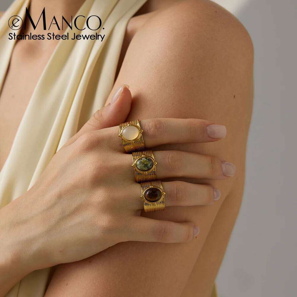 eManco Stainless Steel Women's Ring Adjustable Ins Stone Jewelry Accessories Rhinestones Aesthetic Dating Rings for Women