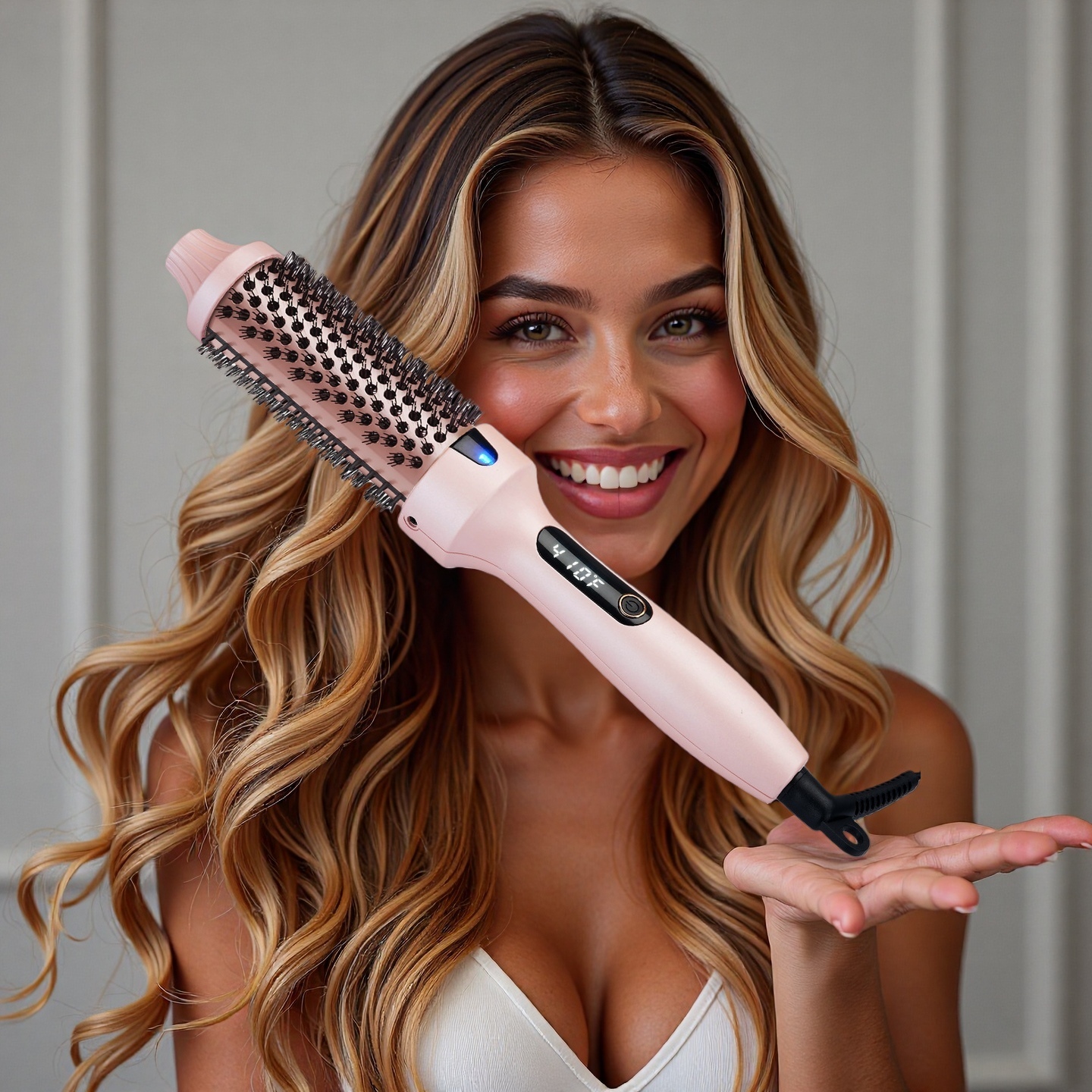 Ceramic Ionic Hot Air Brush, Volumizer and Hair Straightener in One, Fast Styling with Heat Protection