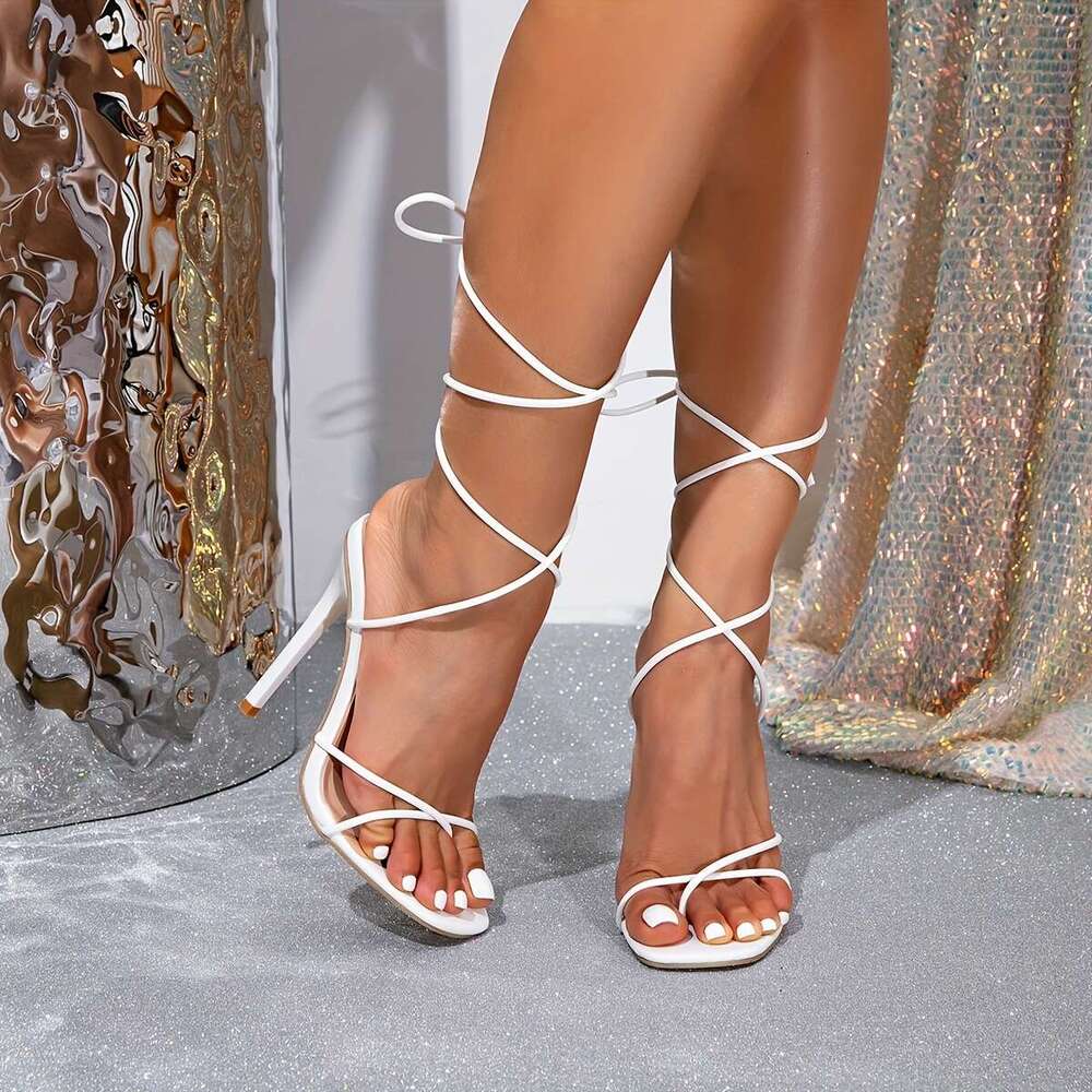 Square Heels Fashion Shoes New Style Women S High Heeled With Square Toes Lace Up Thin Heels Fashionable And Casual MOJIDASHU