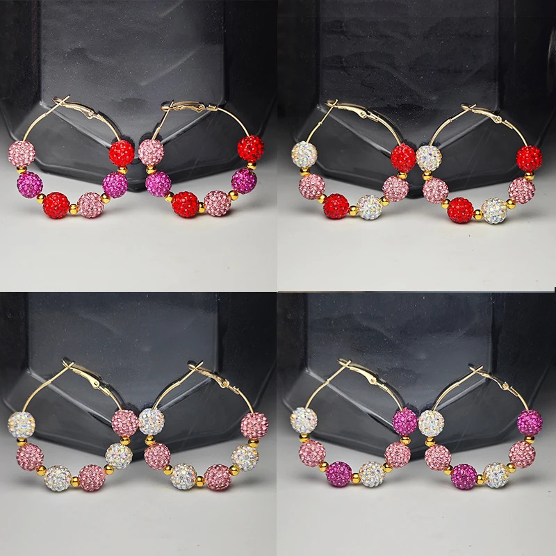 Big Circle Valentines Day Earrings Red Purple Pink White Colors Shining Party Fashion Water Diamond Bead Earrings 251230