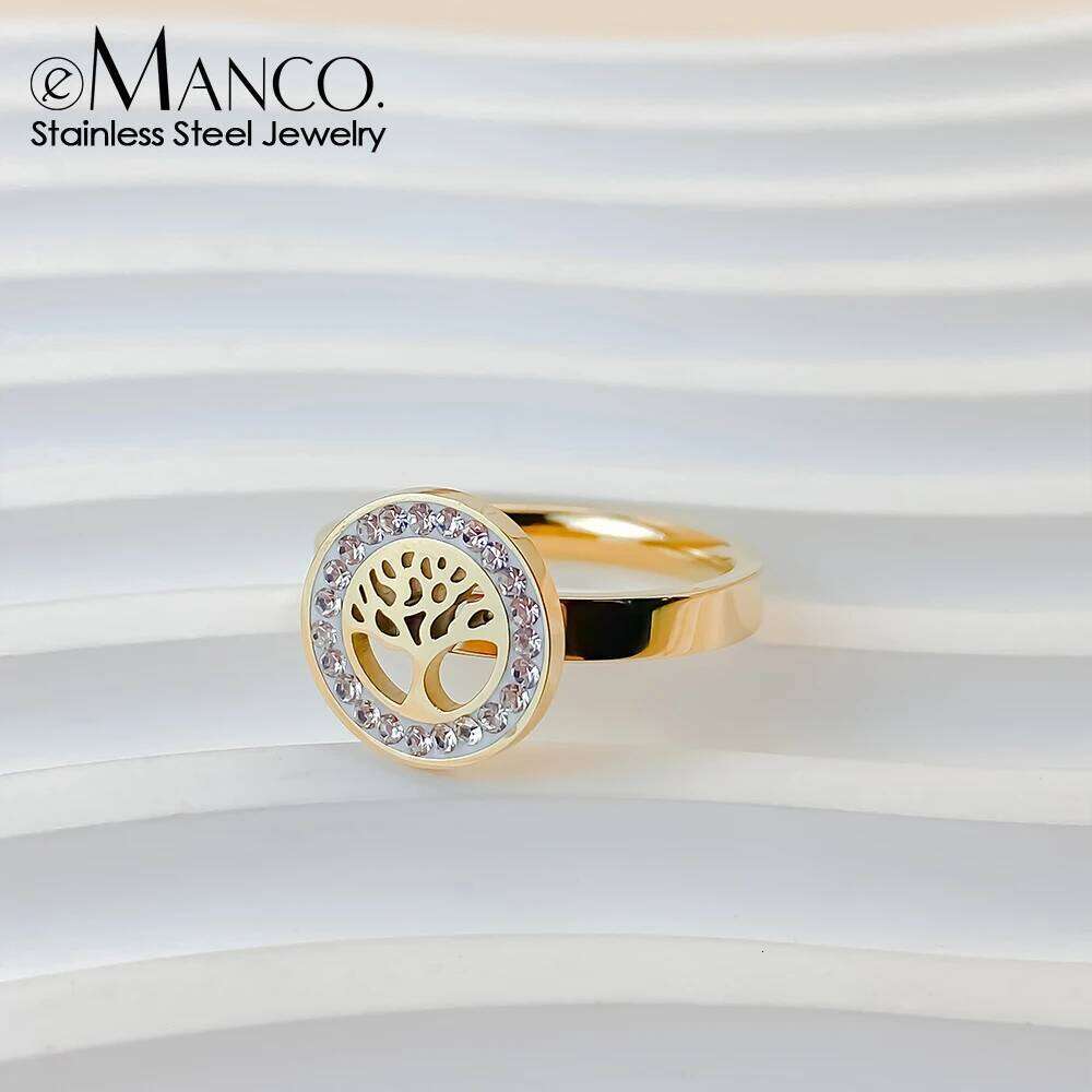 eManco Sparkling Rhinestone Stainless Steel Hollow Out Ring Gold Plated Round Rings Women's Holiday Party 48 Hour Shipping
