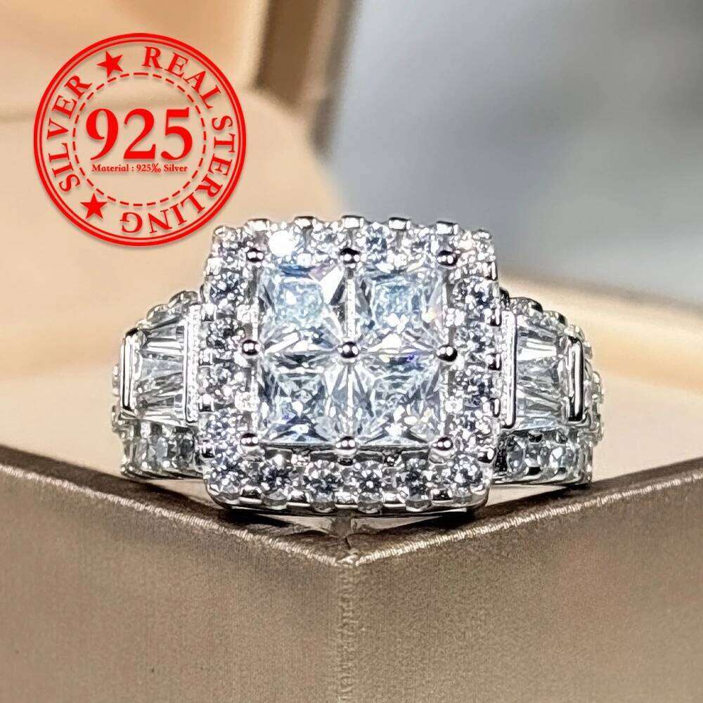 High-Quality Shining Zircon Women Elegant Sparkling Crystal Jewelry Dainty Stackable Ring Gift for Her 925Silver Plated