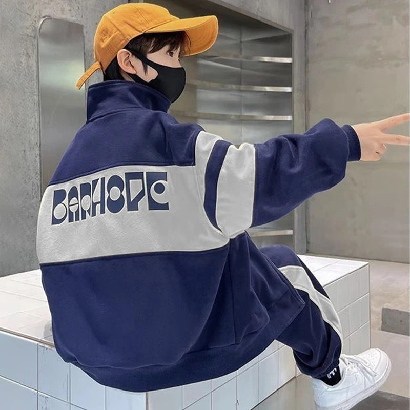 Fashion Boys Clothing Set Spring Autumn Patchwork Zipper Coat Pants 2Pcs For 4-12 Years Kids Tracksuits Teenager Casual Outfits 251230