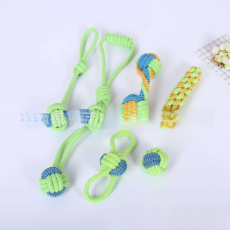 2026 New Pet Toy Dog Cotton Seven-Piece Set Teeth Cleaning Rope Knot Ball Puppy Interactive Chewing Free Shipping