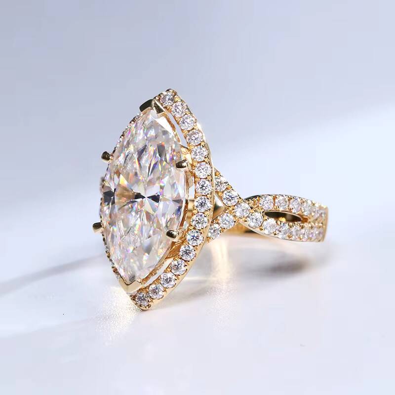 Luxury 9k 10k 14k 18k Solid Gold Moissanite Ring Marquise Cut 4Ct 15x75mm Moissanite Jewelry Engagement Ring for Gifts