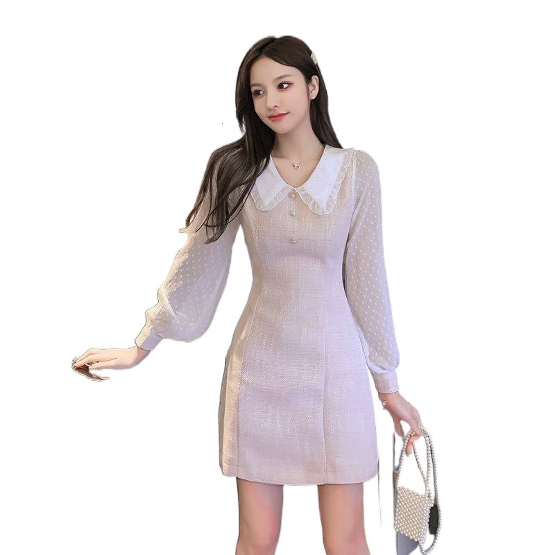 Spring-early Autumn 2026 New Style Petite And Exquisite Fashionable French-style Dress With Fabric Patchwork Urban Fit Sexy Long Sleeves Women's 