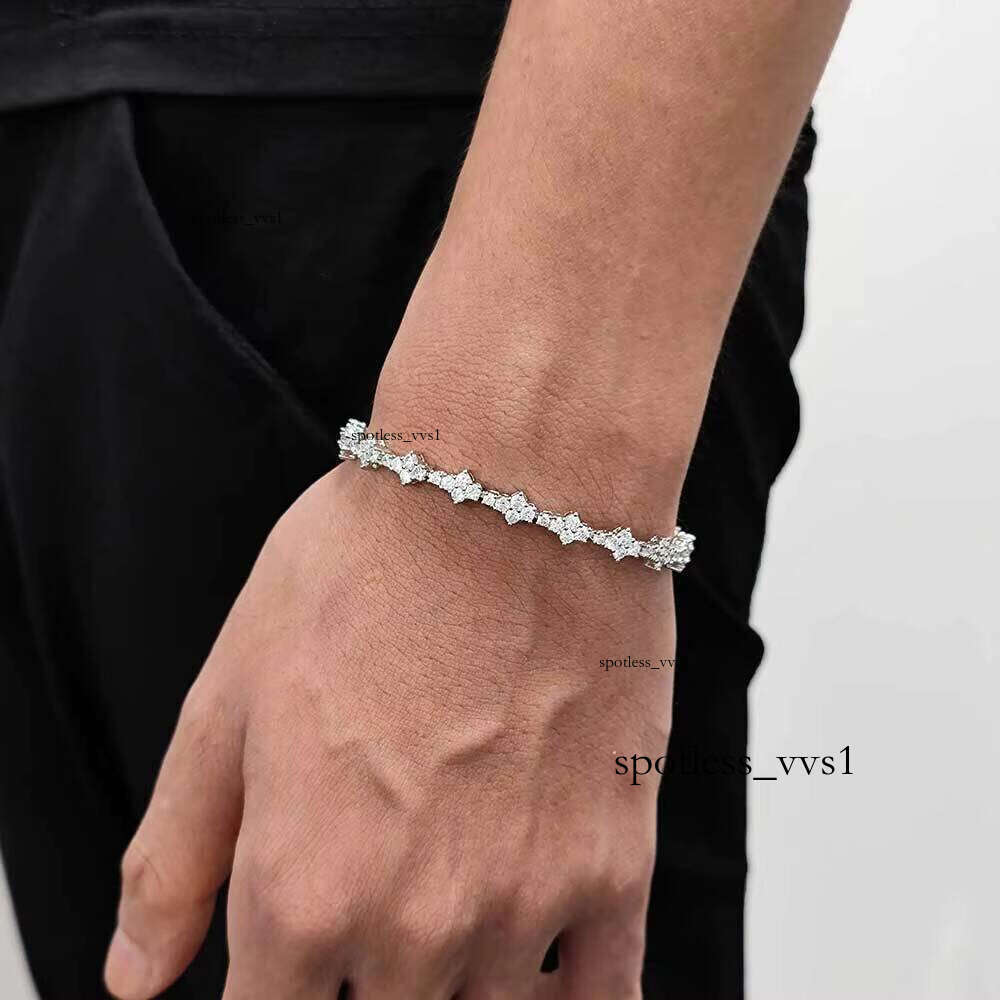 VVS Moissanite 6.5mm Tennis Bracelet 7/8/ 9inch Fine Jewelry Hip-Hop Style Iced Flower Shape Unisex Gift Wedding