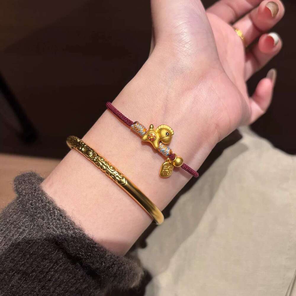 Gold-Plated Strong Color Retention Ancient Method Sand Gold Zodiac Small Horse Red Rope Bracelet Simple Light Luxury New Chinese Style Niche Jewelry