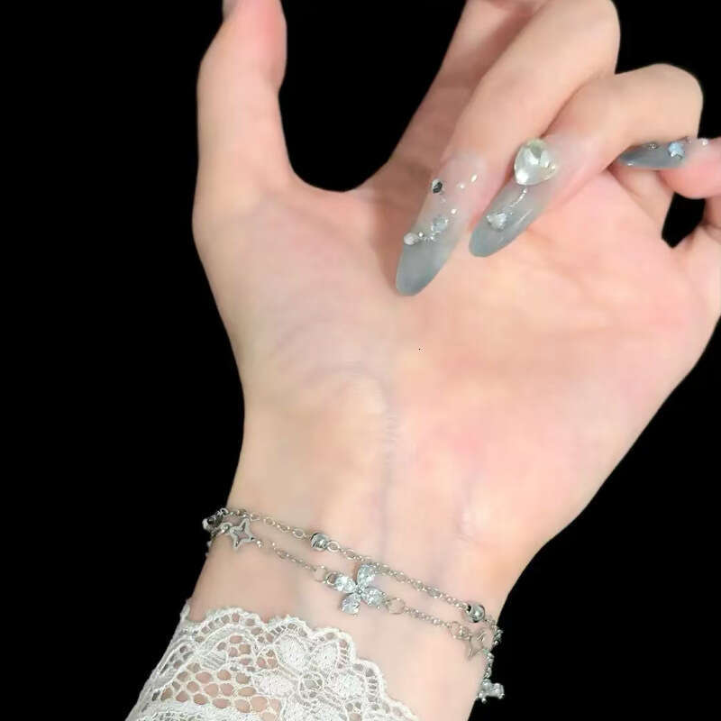 Women's Double Layer Stacked Four-Leaf Clover Bracelet S925 Silver Exquisite Fashion Sweet Hand Jewelry for Gift