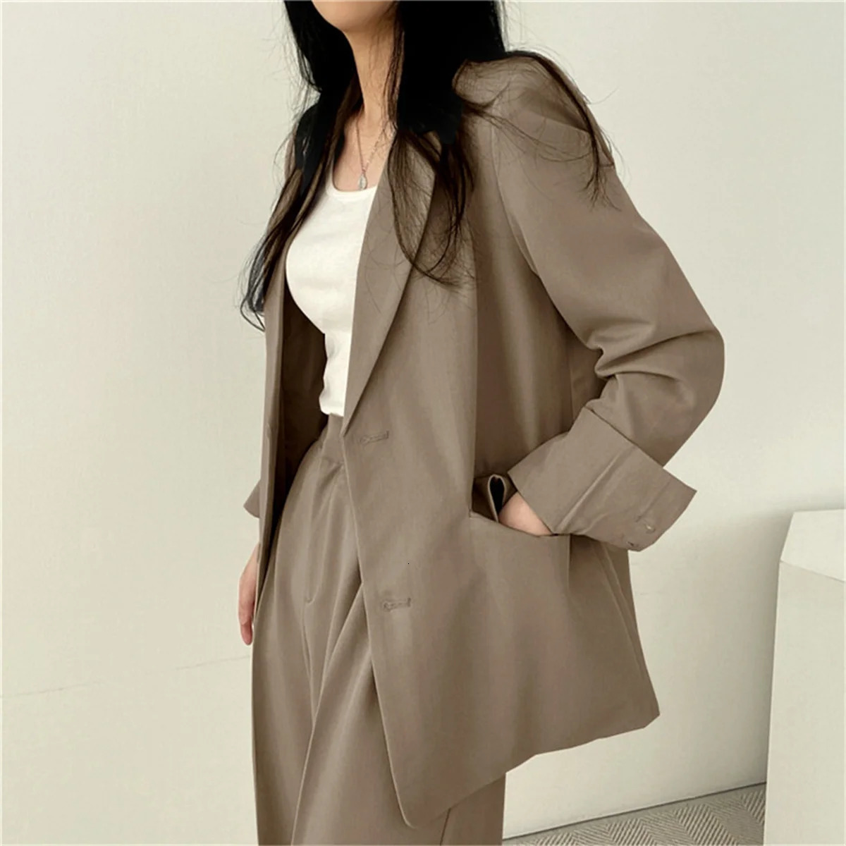 Elegant Office Lady Business Suit Set Blazers 2026 Spring Womens Clothing Jacket Casual Pants Wide Leg 251225