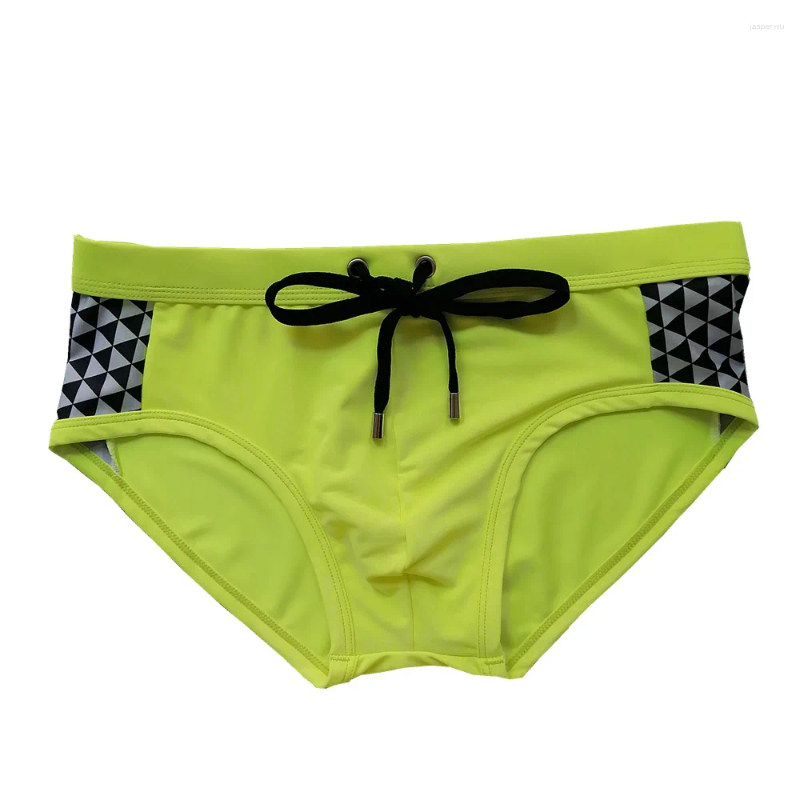 Men's Swimwear Swimming Trunks Low Waist Triangle Color Matching Nylon Quick-drying Beach Pants Anti-embarrassment Removable Cu Z260312
