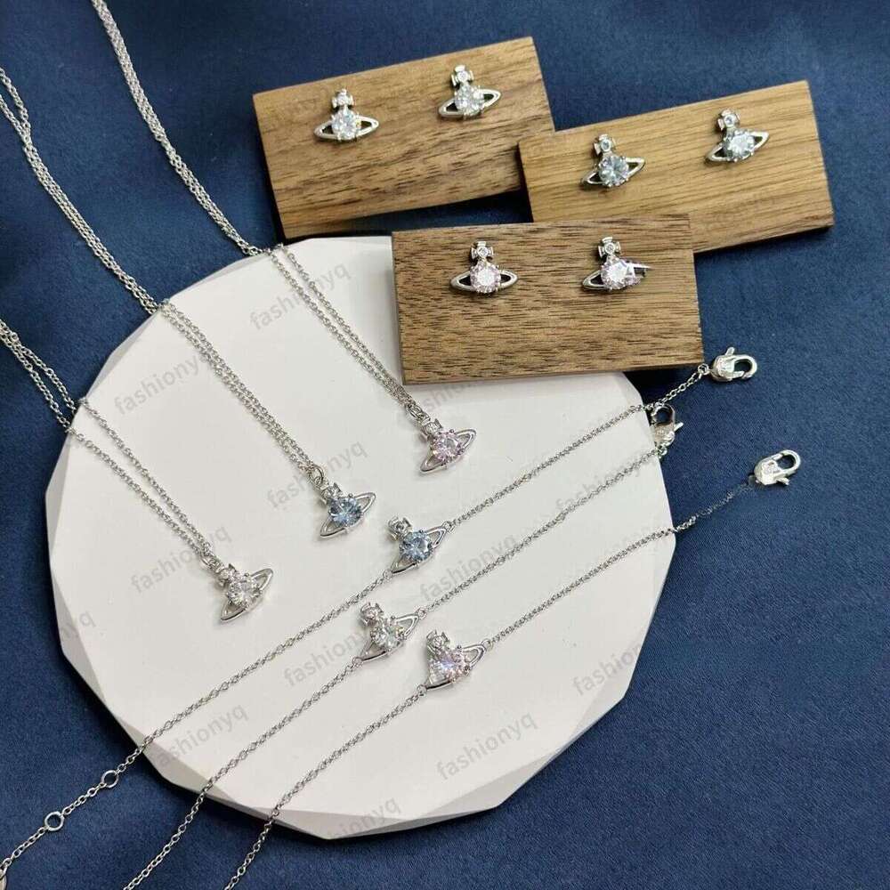 Luxury Jewelry Designer Saturn Orb Necklace For Women Classic Reina Small Single Diamond Four-prong Large Zircon Collarbone Chain Simple And Exquisite