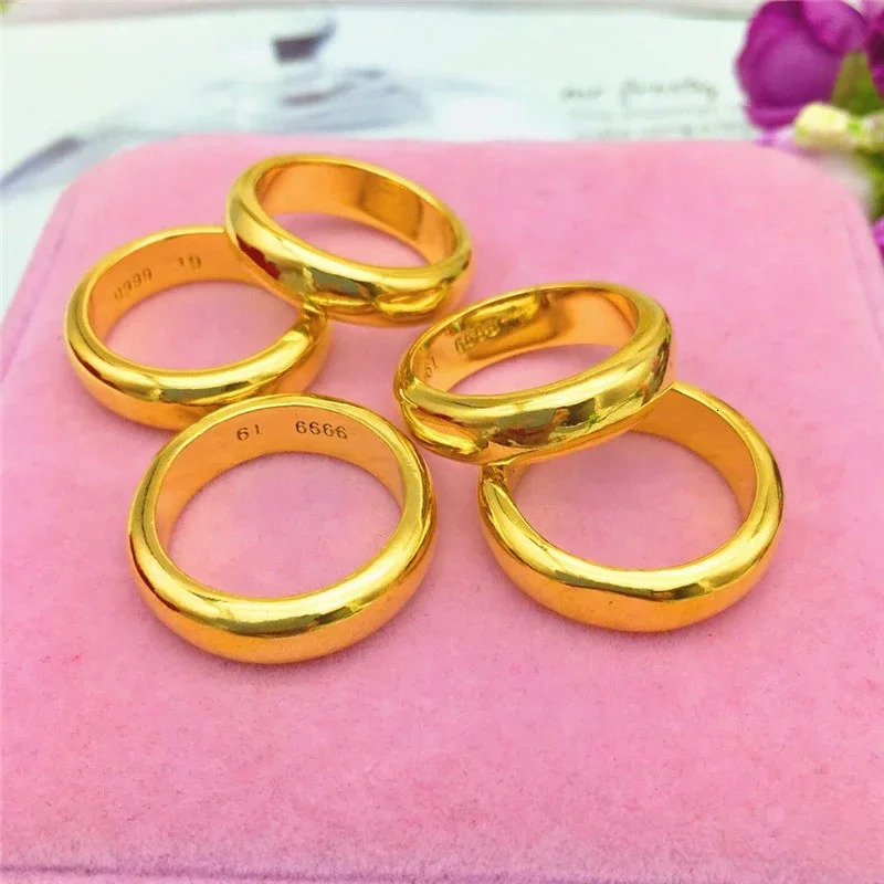 Pure Plated Real 18k Yellow Gold 999 24k Rings Men and Women Smooth Lover Antithes Simple Ring Long Lasting Never Fade Jewelry 260104BJ
