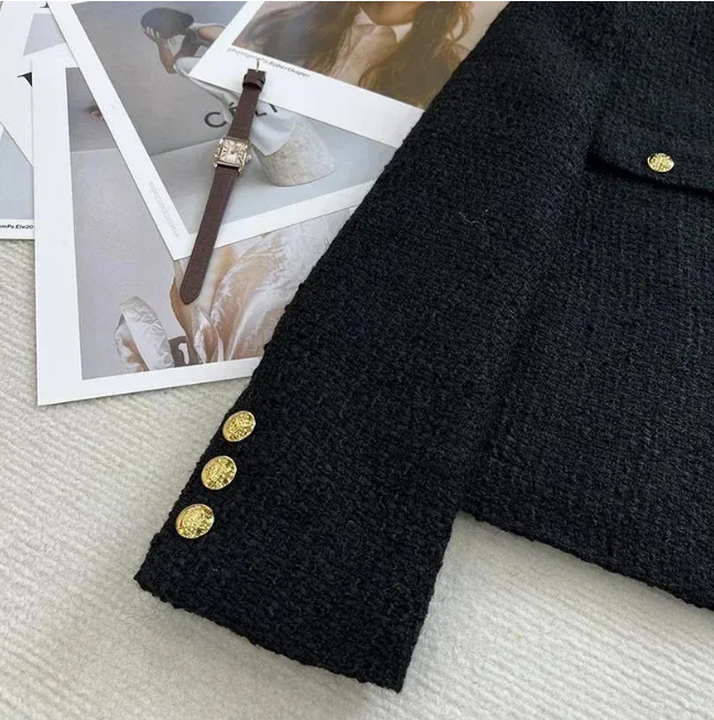 2026 Spring and Autumn New Style High end Round Neck Small Fragrant Style Short Coat for Women Small and Tall Exquisite French Coarse Hemp