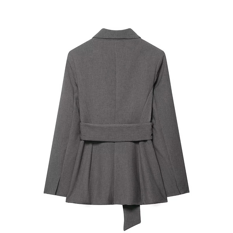 Willshela Women Fashion 2 Piece Set Grey Lace Up Blazer With Pad Vintage Front Zipper Trousers Feamle Chic Lady Pants Sets 251225