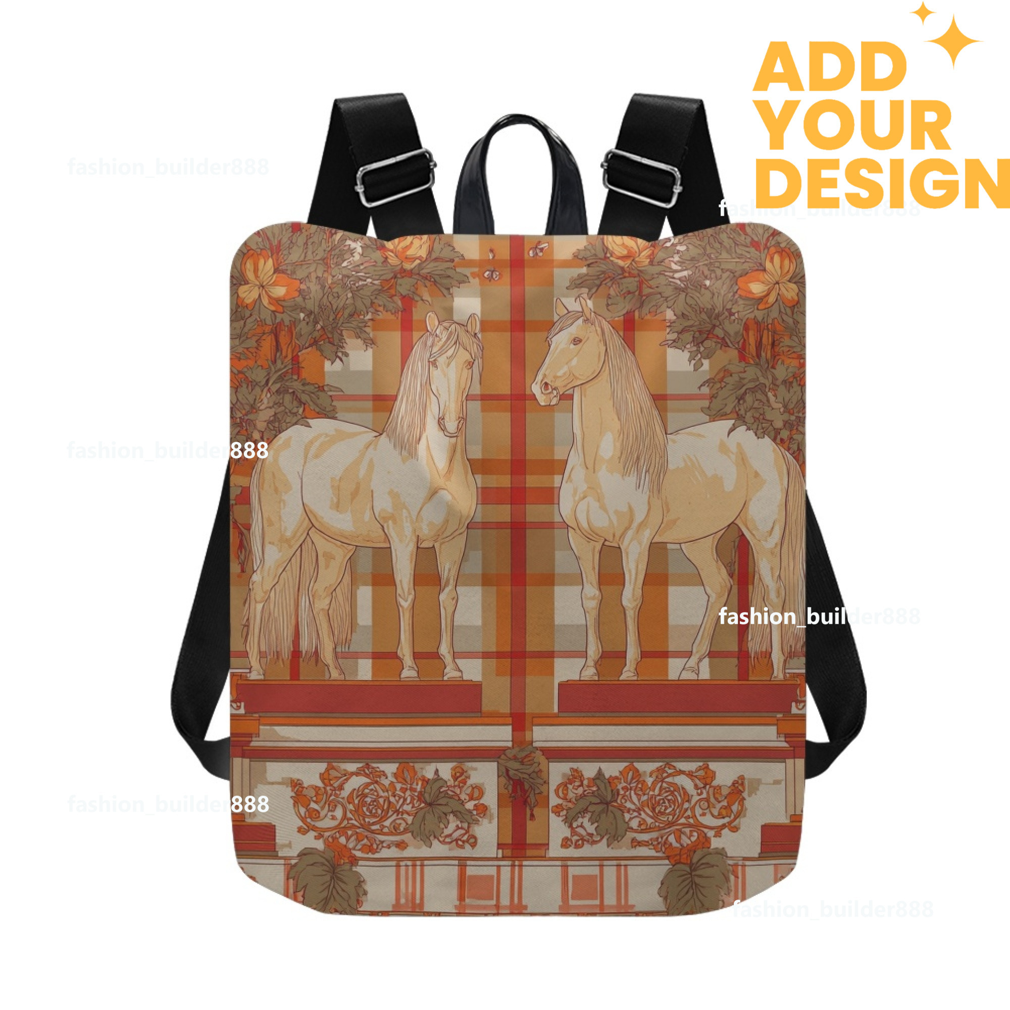 Custom H Designer Fashion Anti Theft Backpack Luxury Horse Pattern Unisex Full Print Backpack Laptop Bag Travel Bag H59
