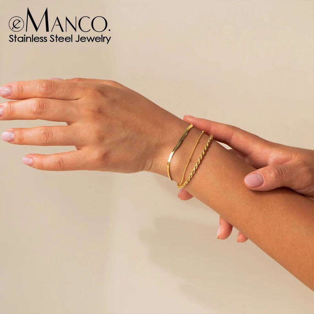 eManco Multi-layer Cuban Chain Bracelet Stainless Steel Gold-Plated Stacked Bracelets Ladies Accessories Factory Direct