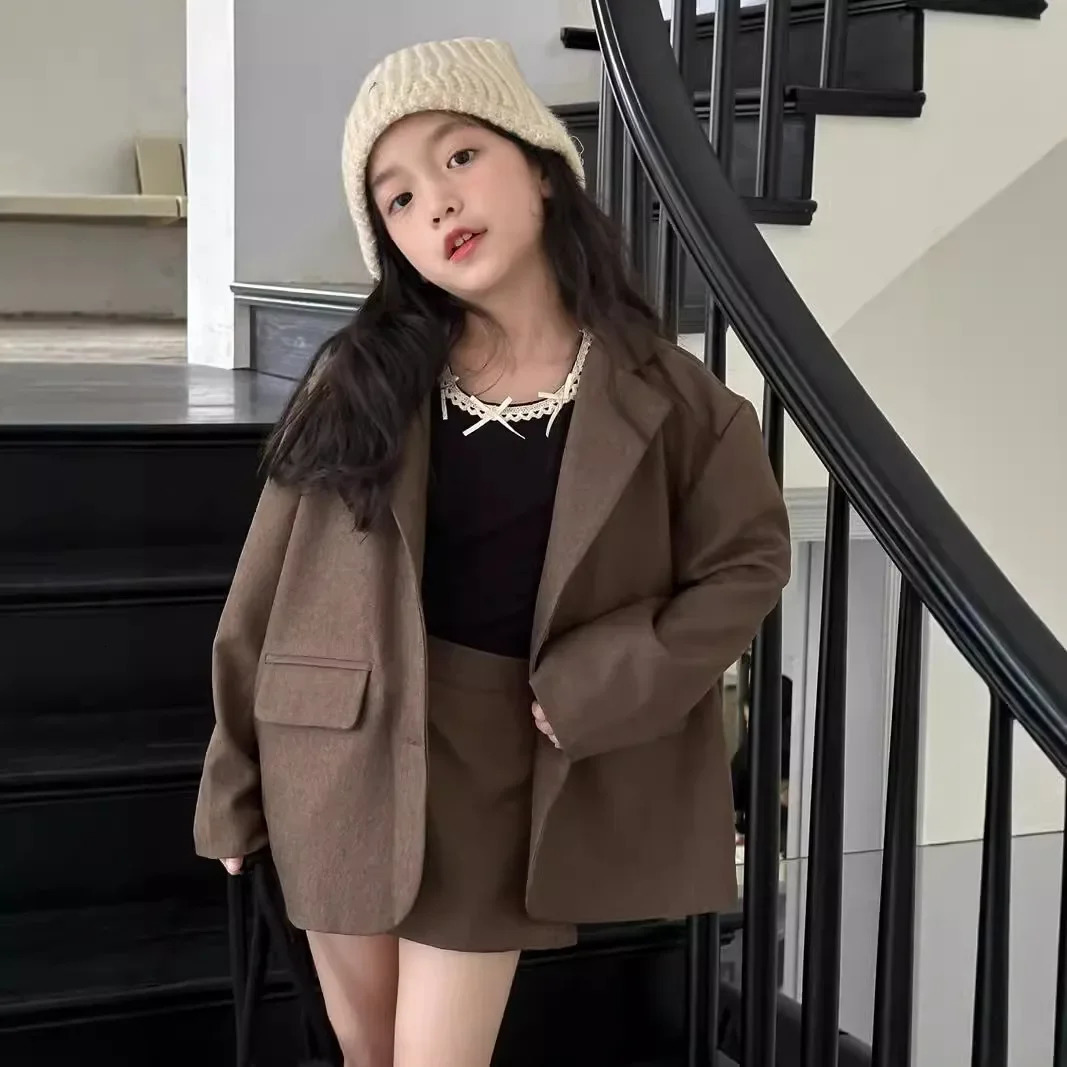 Suit skirt set for autumn loose suit jacket and skirt shorts for children and girls fashionable suit trendy kids clothes 251231