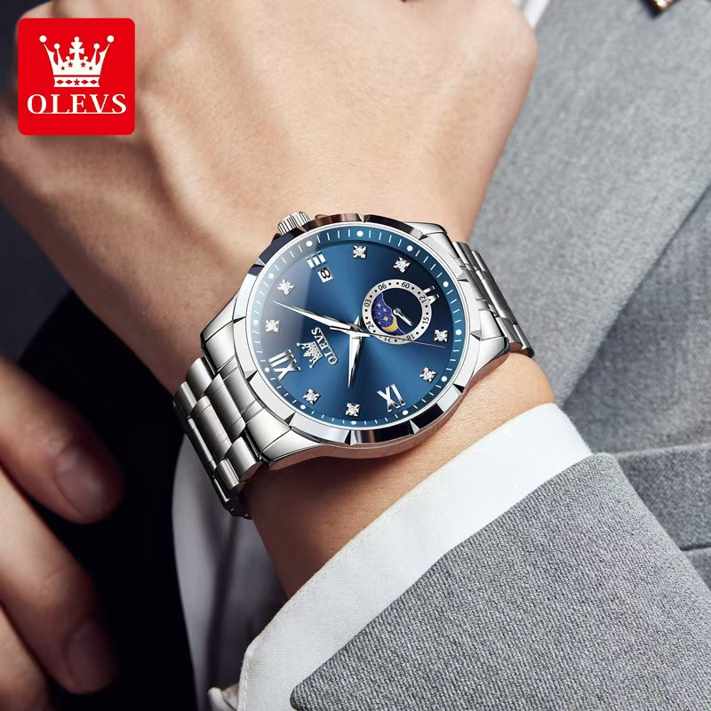 Elegant Unisex Oulishi Chronograph Timepiece Featuring Lunar Phases & Day Indicators