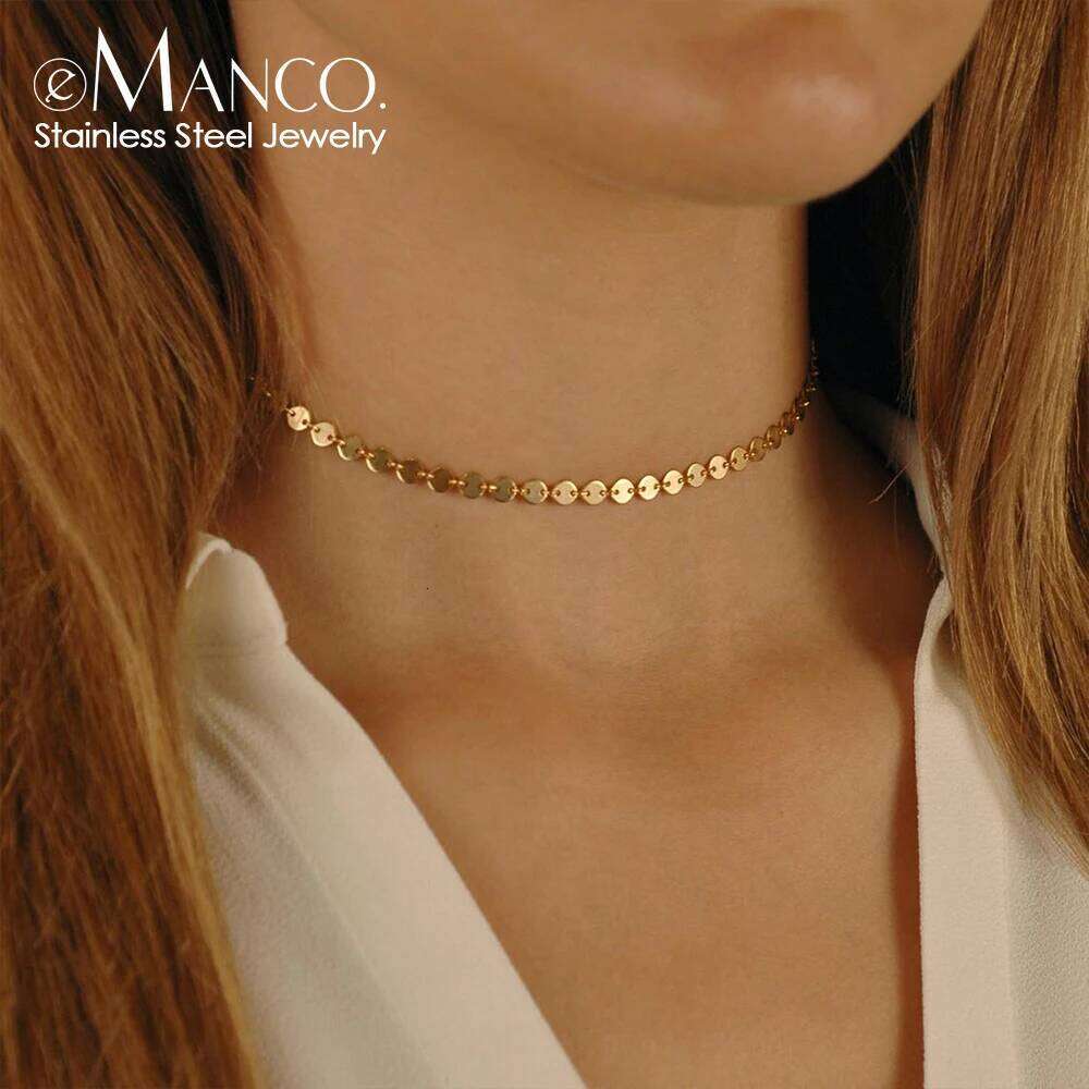 eManco Gold Color Stainless Steel For Women 4MM Round Chain Choker Fashion Short Necklace Jewelry Wholesale