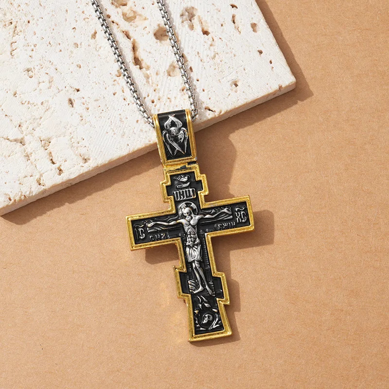 Movie John Wick Jesus Cross Necklace Crucifix Eastern Orthodox Prayer Big Pendant For Men Women Jewelry Accessories Gifts 251230