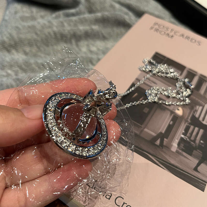 Empress Dowager Pina Large Rivet Full Diamond Orb High Version Sparkling Sweater Chain Three-Dimensional Saturn Necklace