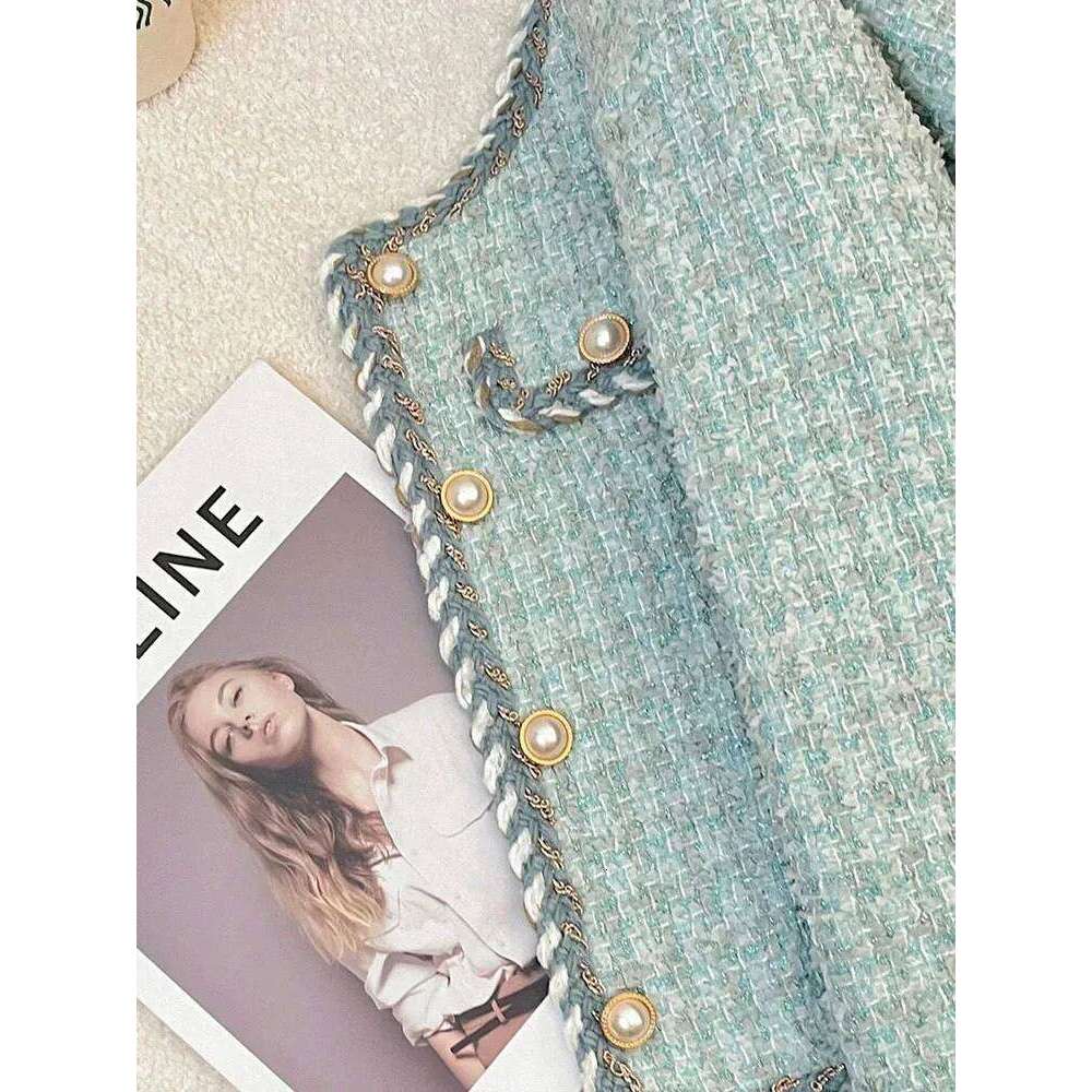 Chic Button Crop Coats Women Spring Autumn Long Sleeve O Neck Elegant Jacket French Fashion Exquisite Office Lady Tweed Outwear