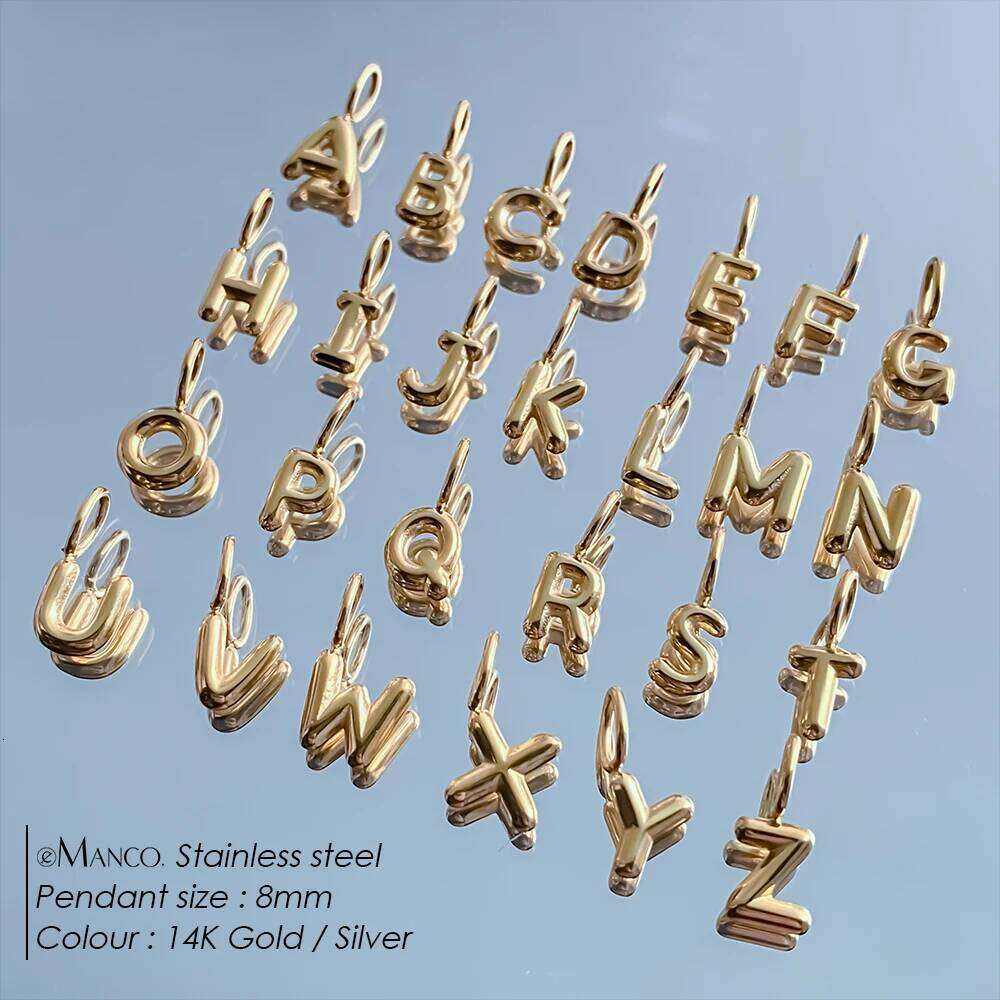 eManco Gold Color Stainless Steel Charms Collection Gender-Neutral Style 3D Bubble Letter Elements DIY Necklace Jewelry Making