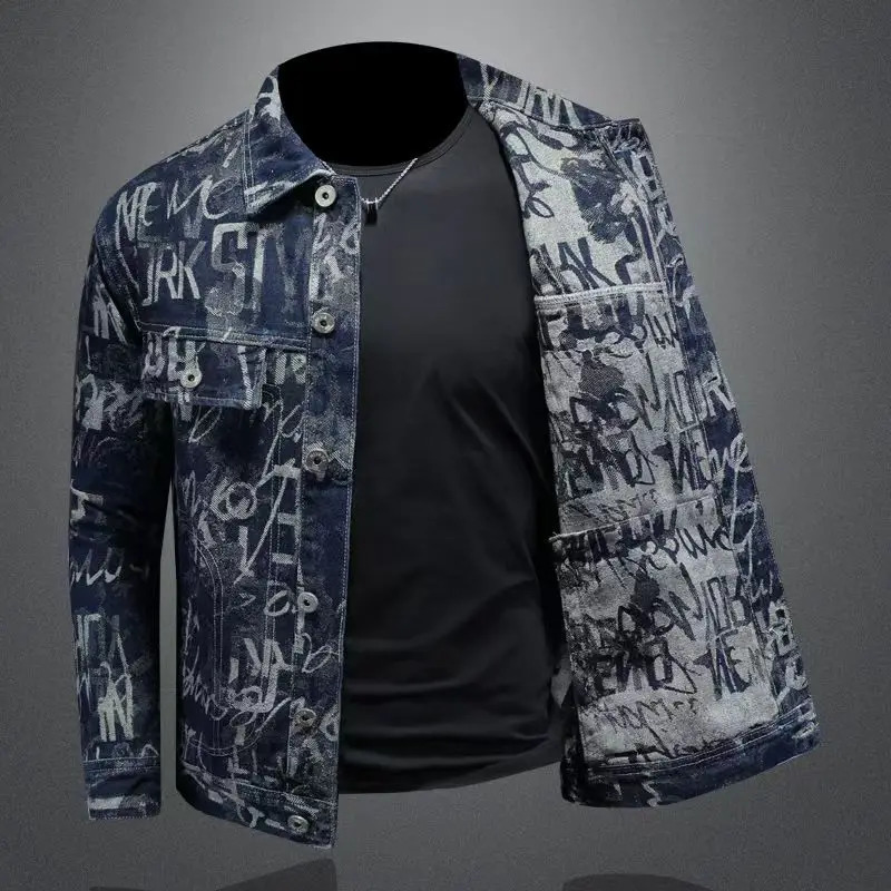 Jacquard Cotton Denim Jackets Spring Auutmn Turn Down Collar Simple Casual Male Cowboy Coats Man OuterWear 251230