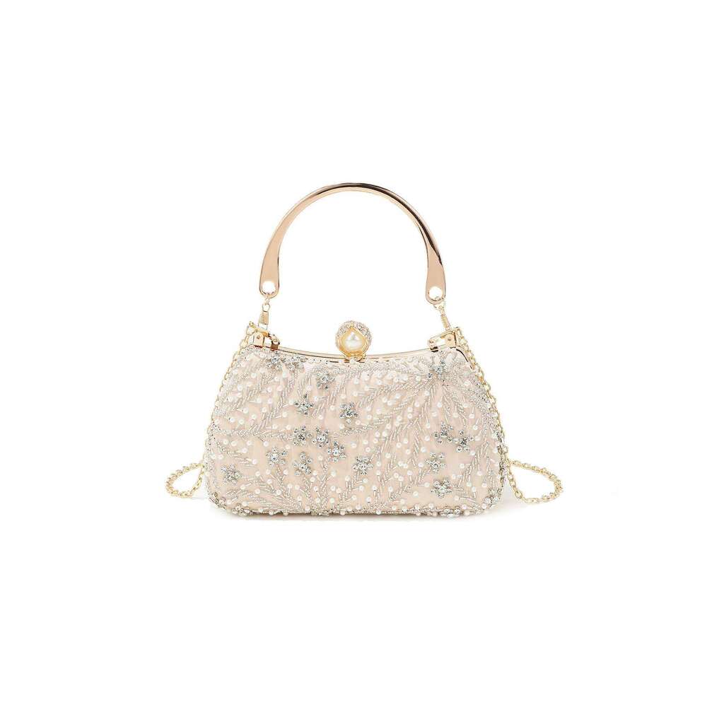 Gorgeous and shiny heavy handmake diamond-studded rhinestones beaded flower pattern hand party wedding evening bag