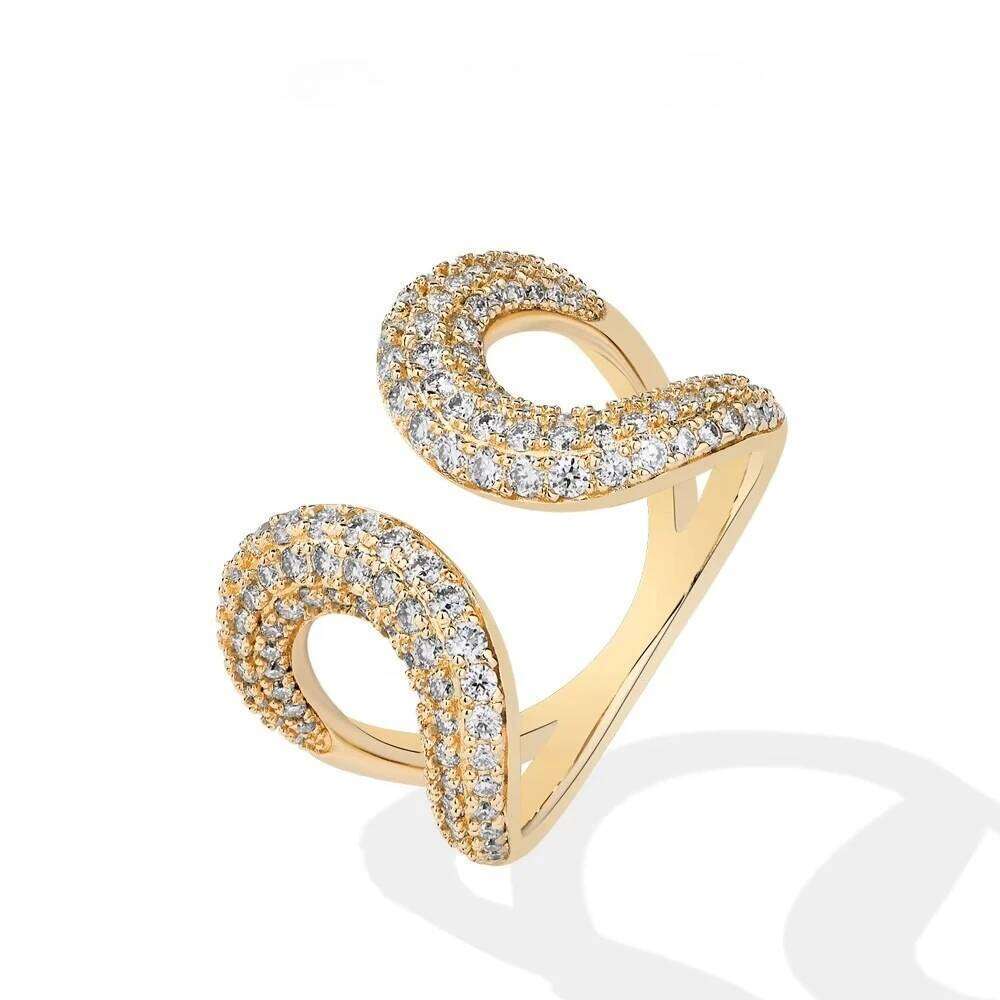 925 / Plated Open Adjustable Cuff Pave CZ Sparkling Ring - Gold & Silver Color Options