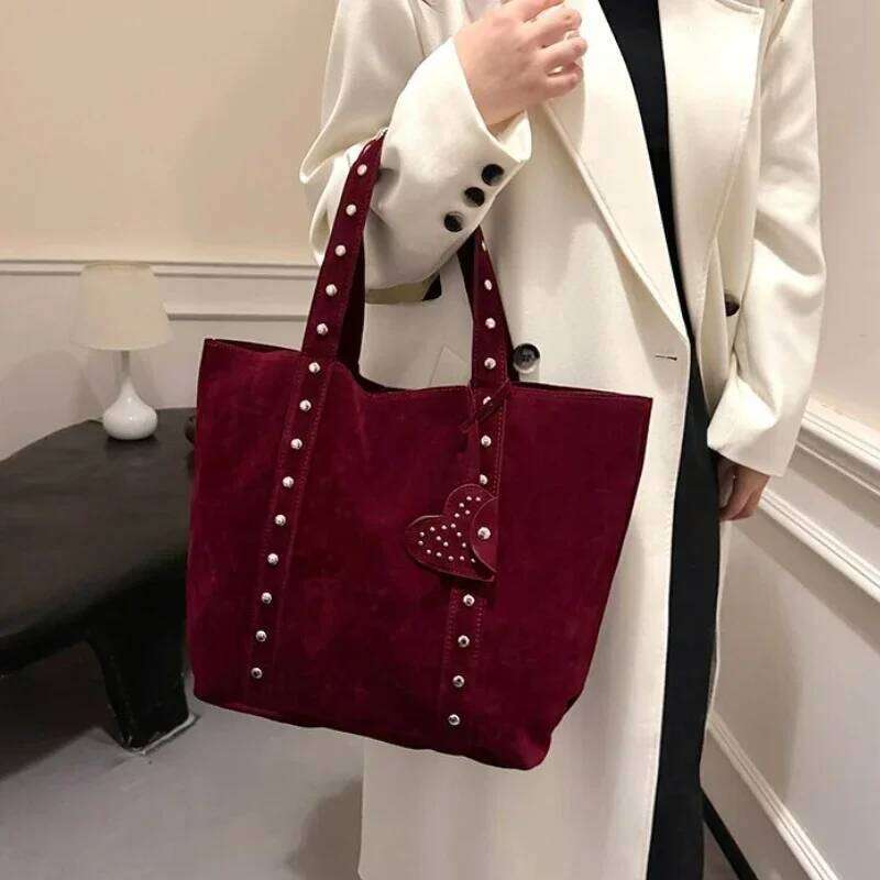 Fashion Suede Sewing Thread Shoulder Bags 2025 New Retro Versatile Commute Simplicity Solid Color Single Women's Handbag
