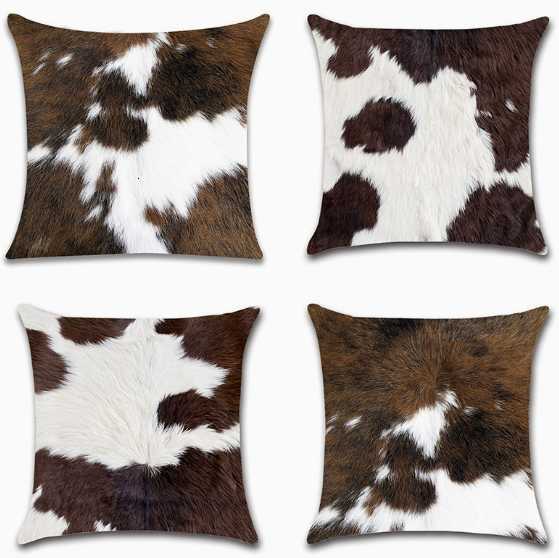 Cow Pattern Super Soft Throw Pillow Cover with Cow Hair Cow Patterned Spots Cartoon Home Living Room Cushion Cover H260104