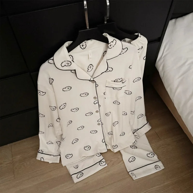 Embroidery Rabbit Sweet Cute 2 PC Set Womens Pajamas Casual Warm Autumn Winter Sleepwear Woman Fashion Soft Loungewear 251231