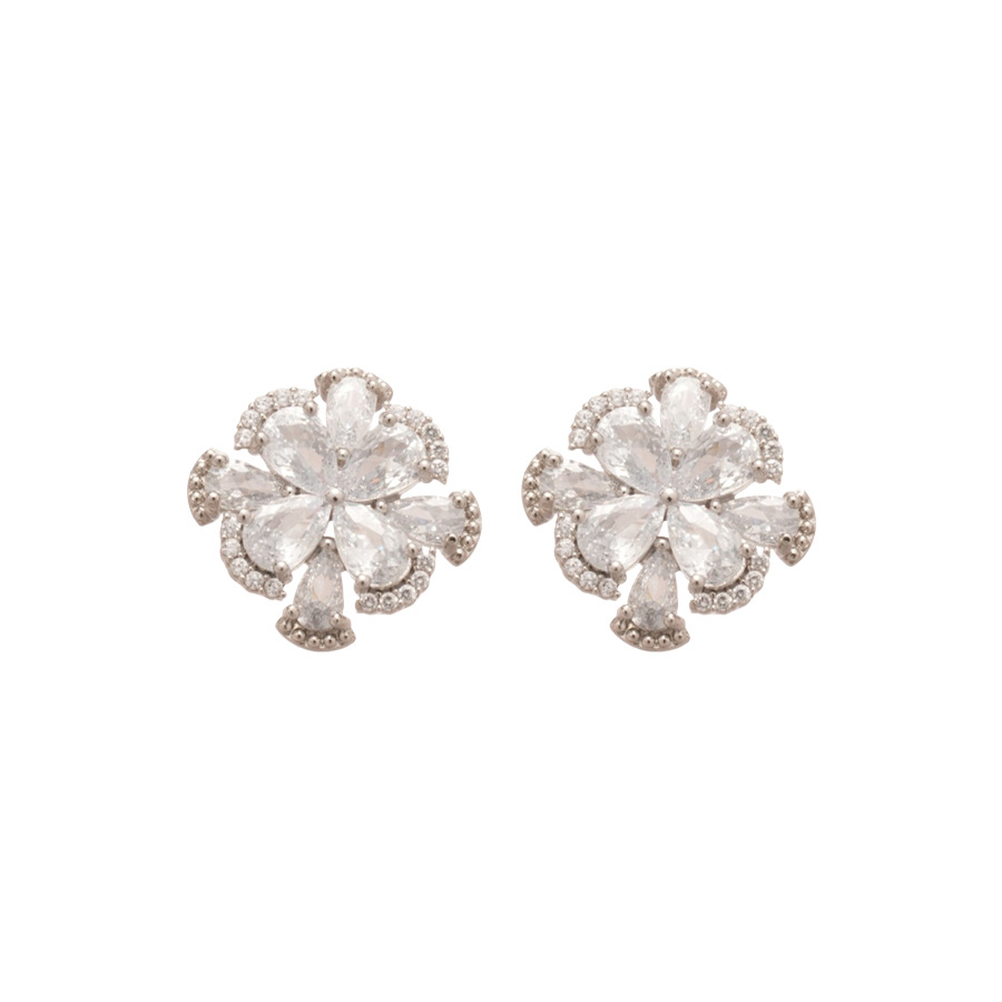 Silver needle cold wind zircon flower earrings, simple and fashionable, suitable for daily commuting, versatile earrings, light luxury and high-end ea