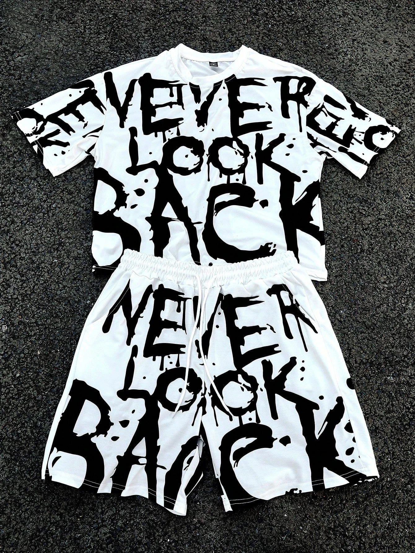 Fashion Mens Black and White Flower Graphic Print Tshirt Shorts 2piece Set Oneck Short Sleeve Top Elastic Waist 251231 - view 5