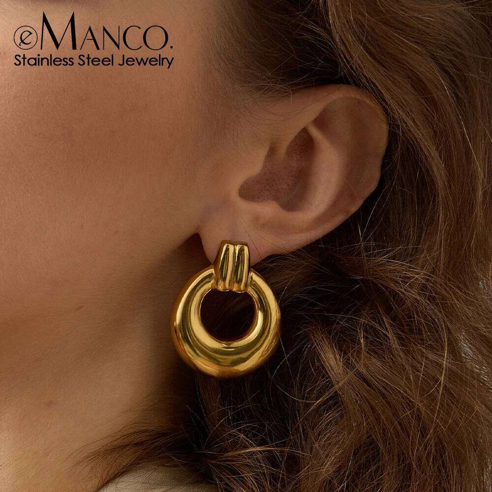 eManco Y2K Style Stainless Steel Chunky Loop Earrings for Daily Commute Dating Social Festival Themed Casual Fashion Jewelry