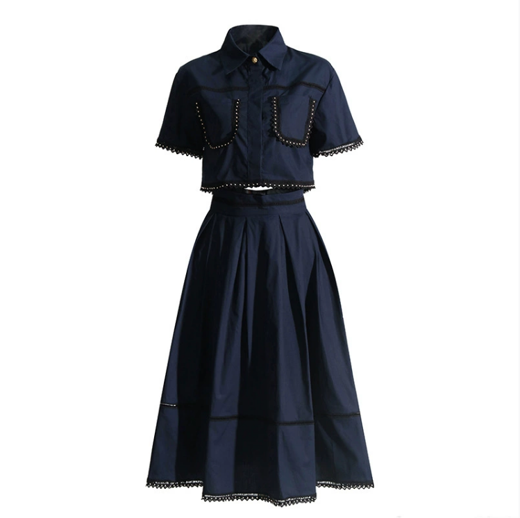 2026 new style commuting style stand up collar embroidered shirt+long skirt fashion two-piece set for women