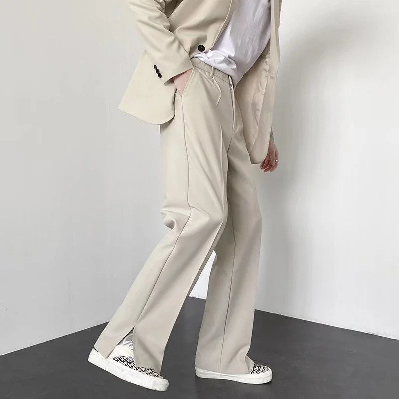 Grey Khaki Black Suit Pants Men Fashion Society Mens Dress Pants Korean Loose Straight Wide Leg Pants Mens Formal Trousers 251227