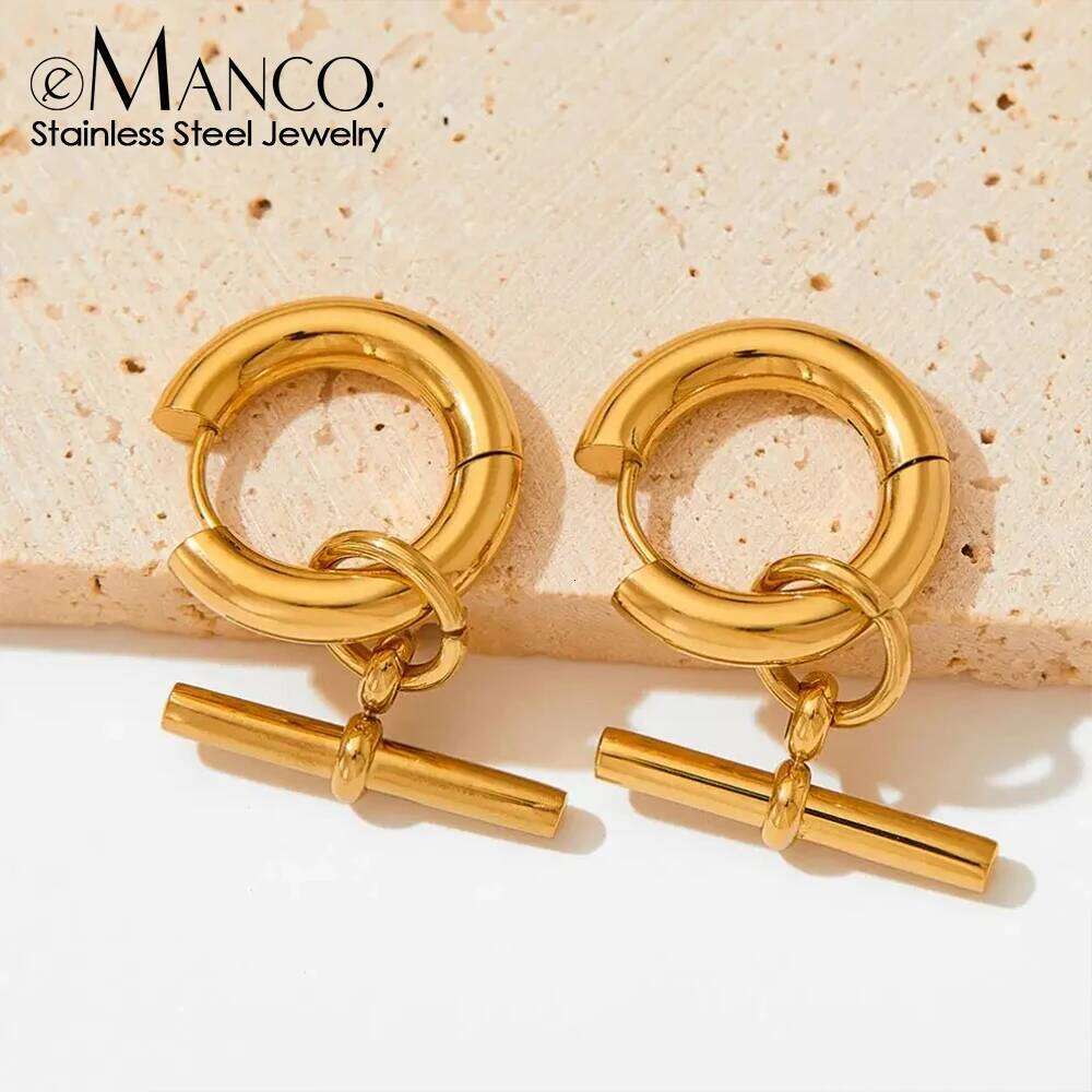 eManco New Vintage Stainless Steel Hoop Earrings Simple Minimalist Punk Rock Kink T-Bar Earring for Women Jewelry Wholesale