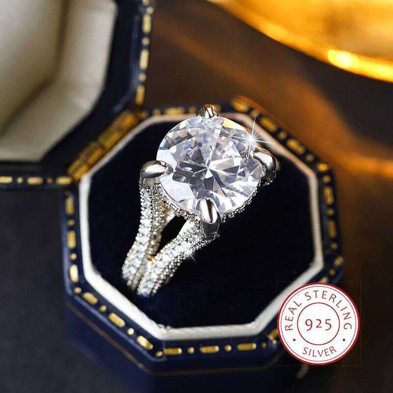 2026 Sparkling Zircon Ring for Women, Elegant Party Jewelry, Dainty Engagement Gift, 925 Silver Plated Adjustable Band