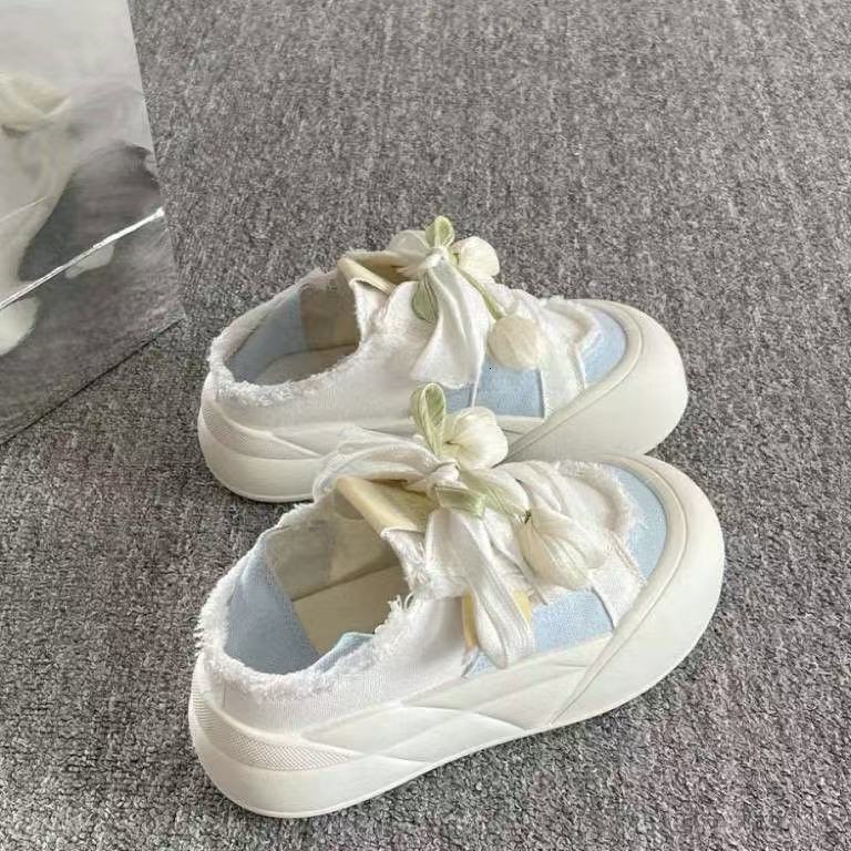 Ddmysports Summer Thin Breathable Sneakers For Women New Thick Soled White Slip On Two Way Loafers Canvas Shoes Outdoor Shoes